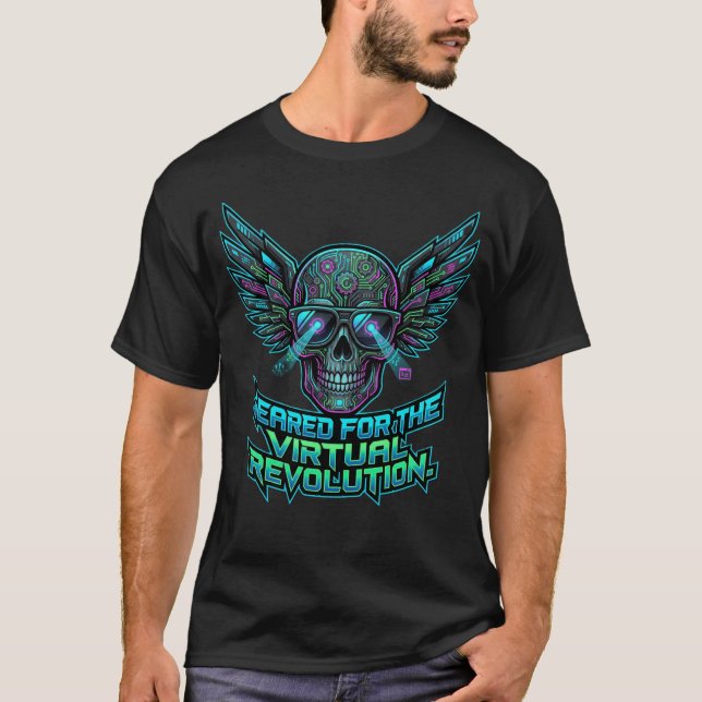 Cyberpunk Skalle Tech System Status Revolution T Shirt (Framsida)