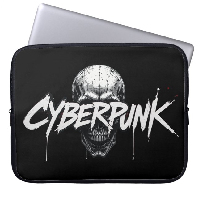 Cyberpunk Skull Graffiti Neoprene Laptop sleeve (Framsidan)