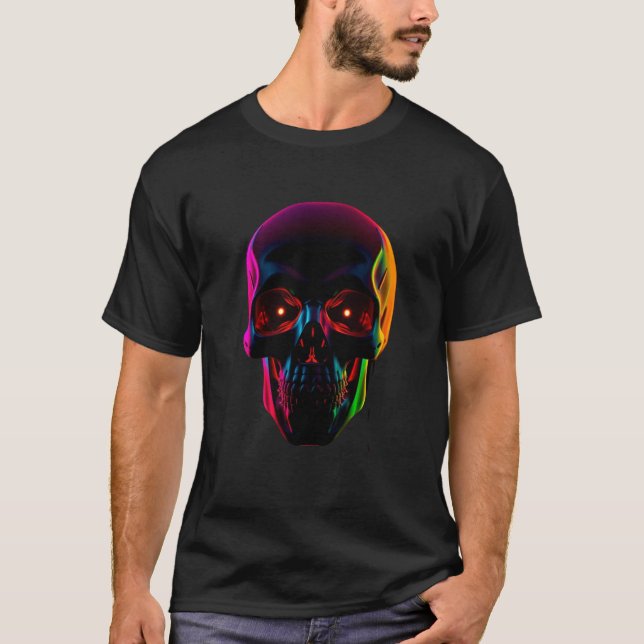 Cyberpunk Skull Neon Ljus Glitch Effect Futurist T Shirt (Framsida)