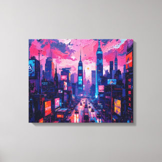 Cyberpunk Skyline Canvas Wall Art | Futuristiska