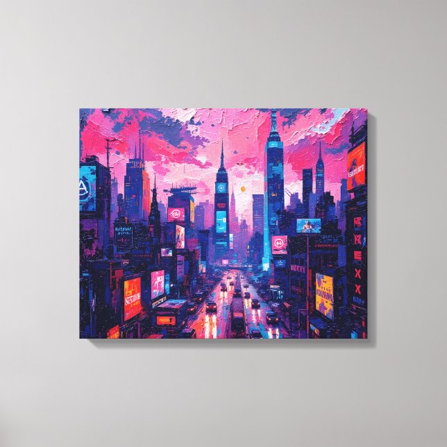 Cyberpunk Skyline Canvas Wall Art | Futuristiska (Framsida)