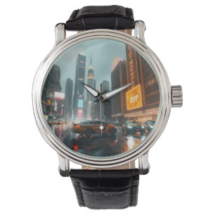 Cyberpunk Skyscrapper City Cars Armbandsur