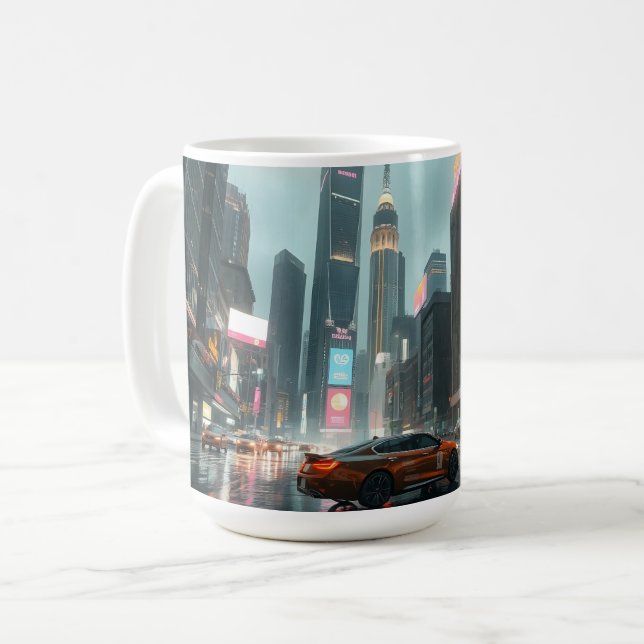 Cyberpunk Skyscrapper City Cars Kaffemugg (Framsida vänster)