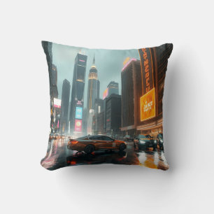 Cyberpunk Skyscrapper City Cars Kudde