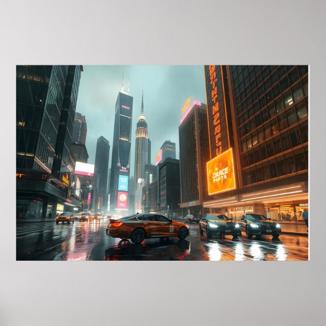 Cyberpunk Skyscrapper City Cars Poster (Framsidan)