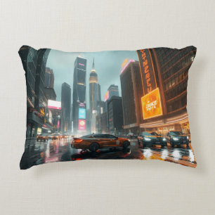 Cyberpunk Skyscrapper City Cars Prydnadskudde