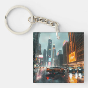 Cyberpunk Skyskrapare Stad Bilar