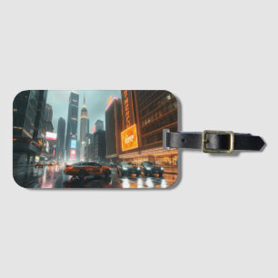 Cyberpunk Skyskrapare Stad Bilar Bagagebricka
