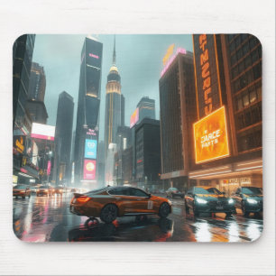 Cyberpunk Skyskrapare Stad Bilar Musmatta
