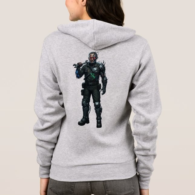 Cyberpunk Soldier Graphic Grått Zip Techwear T Shirt (Baksida)