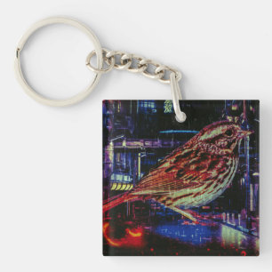 Cyberpunk Sparrow i Neon Cityscape