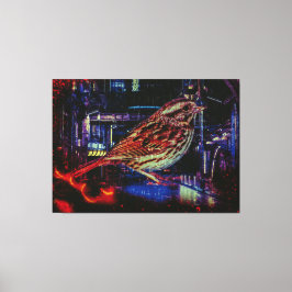 Cyberpunk Sparrow i Neon Cityscape Canvastryck
