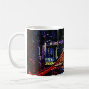 Cyberpunk Sparrow i Neon Cityscape Kaffemugg