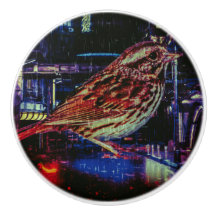 Cyberpunk Sparrow i Neon Cityscape