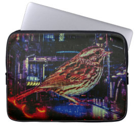 Cyberpunk Sparrow i Neon Cityscape Laptop Fodral