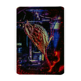 Cyberpunk Sparrow i Neon Cityscape Magnet