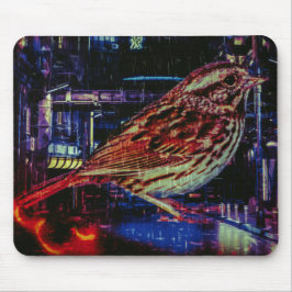 Cyberpunk Sparrow i Neon Cityscape Musmatta