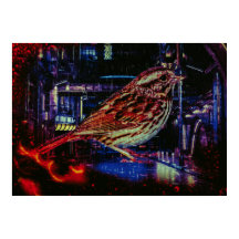 Cyberpunk Sparrow i Neon Cityscape