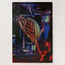 Cyberpunk Sparrow i Neon Cityscape