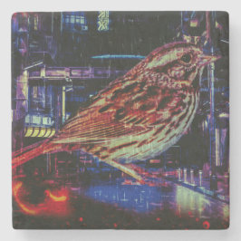 Cyberpunk Sparrow i Neon Cityscape Stenunderlägg