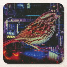 Cyberpunk Sparrow i Neon Cityscape