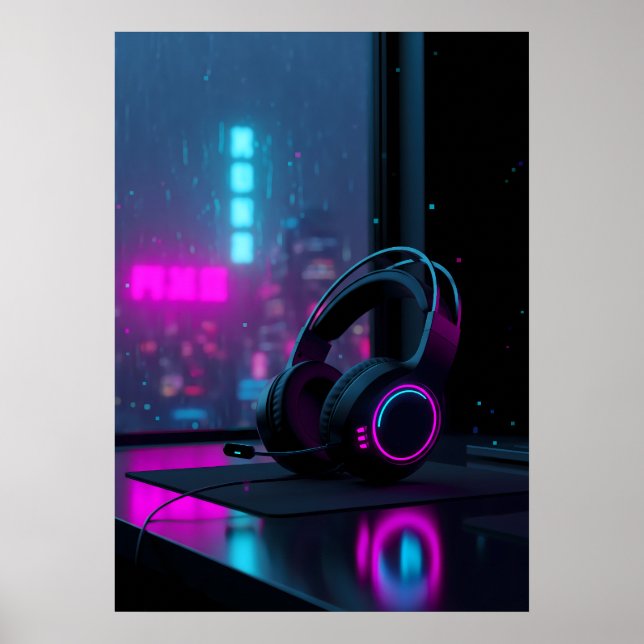 Cyberpunk-spelhörlurar Poster (Framsidan)