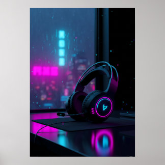 Cyberpunk-spelhörlurar Poster