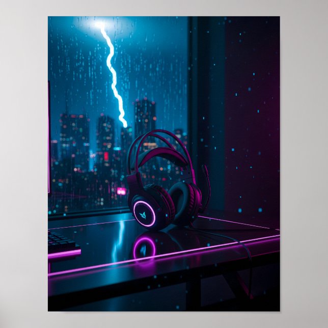 Cyberpunk spelhuvudhörlurar poster (Framsidan)