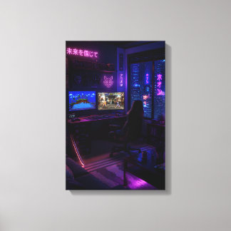 Cyberpunk Spelinställning Neon Rum Estetisk Konst Canvastryck