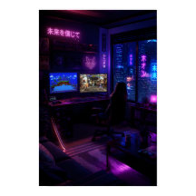 Cyberpunk Spelinställning Neon Rums Estetik Art Po