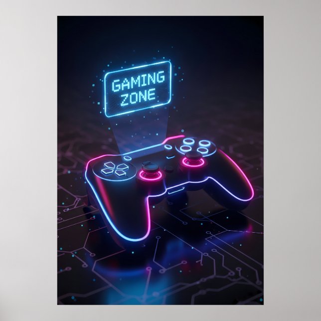 Cyberpunk spelkontroller Neon “SPELZON” Poster (Framsidan)