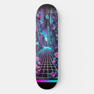 Cyberpunk Stadsscenariot Skateboarddäck – Neon Mini Skateboard Bräda 18,5 Cm