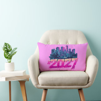 Cyberpunk Stadssiluett 2027 Neon Graffiti Lumbarkudde
