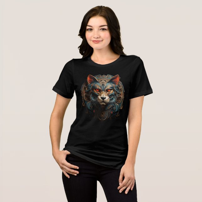 Cyberpunk Steampunk Cat Art Poster T Shirt (Framsida Full)