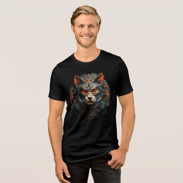 Cyberpunk Steampunk Cat Art Poster T Shirt (Framsida Full)
