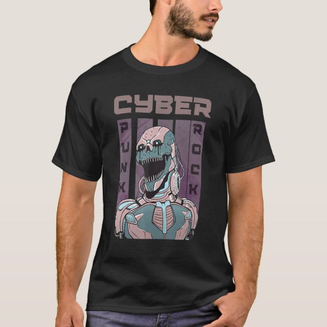Cyberpunk Sten framtida hårt Sten med rakadrobot T Shirt (Framsida)