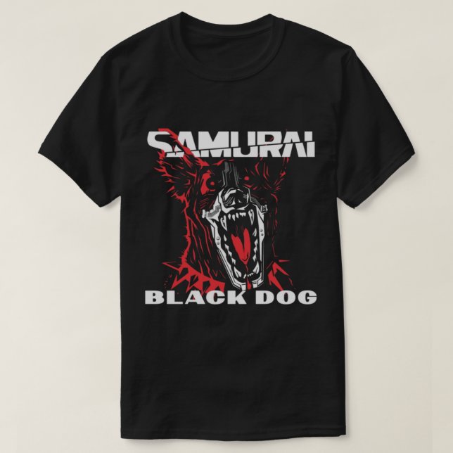 Cyberpunk svart hund samurai Classic T-Shirt (Design framsida)
