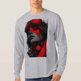 Cyberpunk taktisk flicka rött mål långärmad t shirt