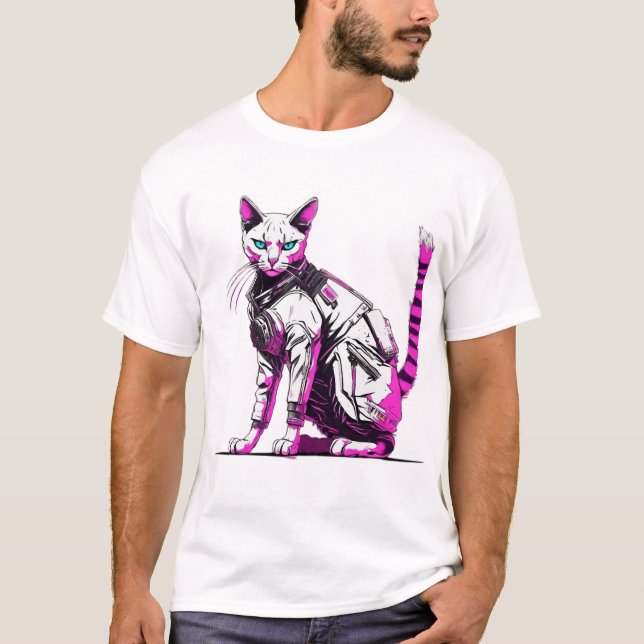 Cyberpunk taktisk katt i Neon Gear T Shirt (Framsida)