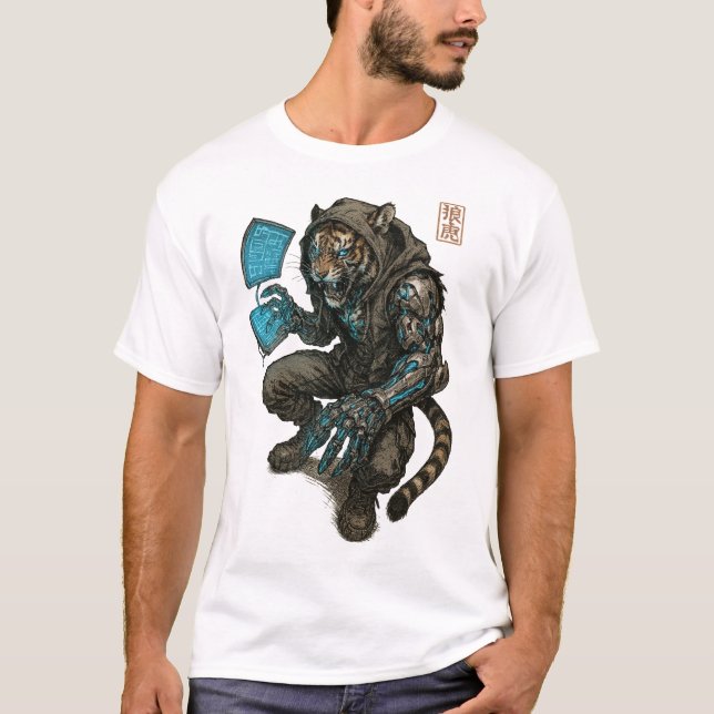 Cyberpunk Tiger (Hacker) T Shirt (Framsida)