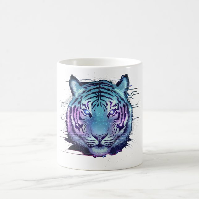 Cyberpunk Tiger Mugg - Neon Circuit Animal (Center)