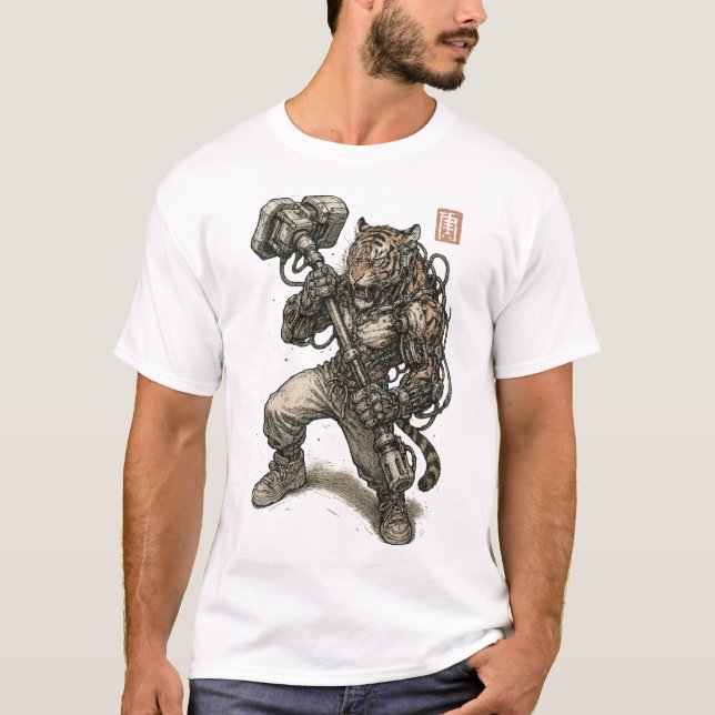 Cyberpunk Tiger Samurai T Shirt (Framsida)