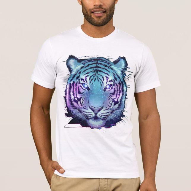Cyberpunk Tiger T-Shirt - Neon Circuit Animal (Framsida)