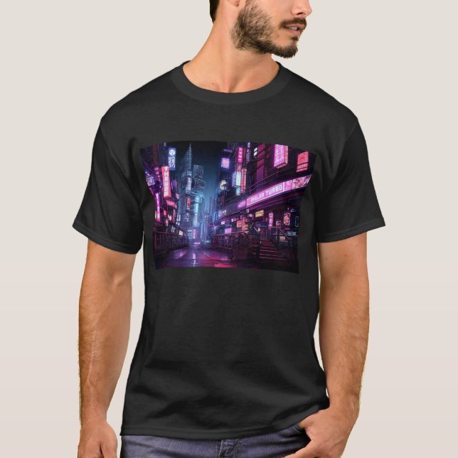Cyberpunk Tokyo Night Street T Shirt (Framsida)