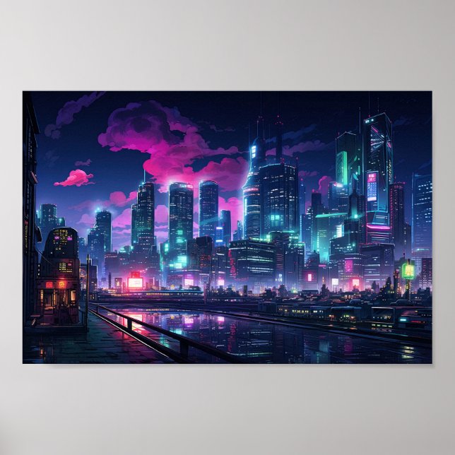 Cyberpunk Tokyo Riverfront Poster (Framsidan)