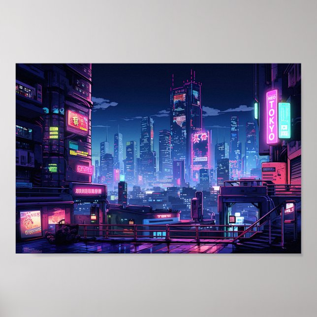 Cyberpunk Tokyo Rooftop City Poster (Framsidan)