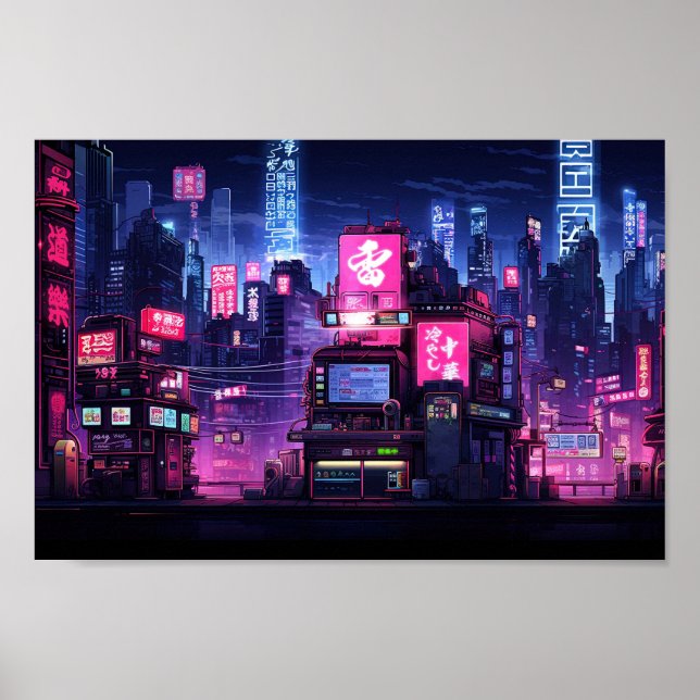 Cyberpunk Tokyo Street Middag Poster (Framsidan)