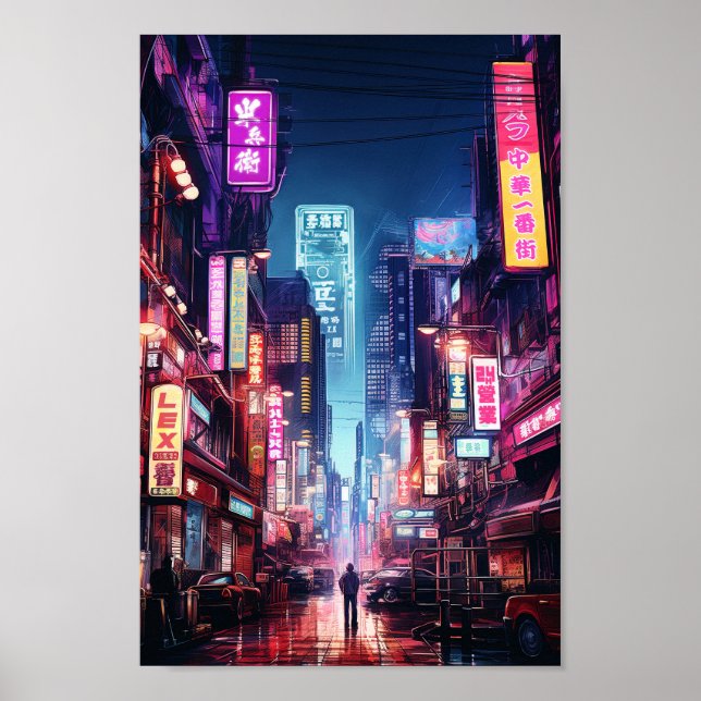 Cyberpunk Tokyo Street Neon Light Poster (Framsidan)