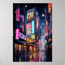 Cyberpunk Tokyo Street Neon Poster