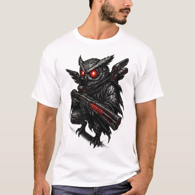 Cyberpunk Uggla (Stealth) T Shirt (Framsida)